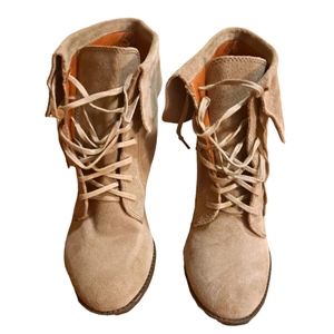 Lucky Brand Yuzu Tan Wedge Heel Lace-Up Booties 8